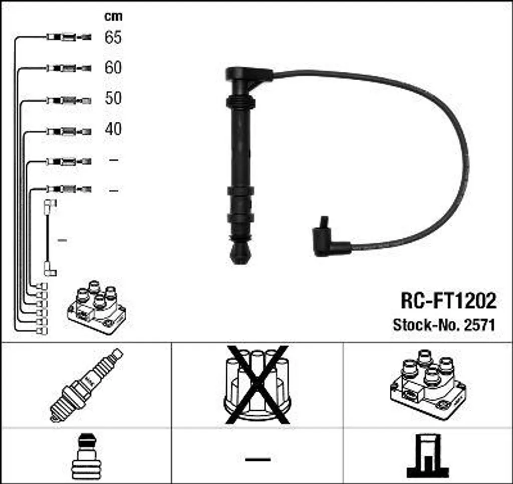 NGK 2571 Jeu de Câbles d'Allumage OE 46413088 pour Fiat et Lancia