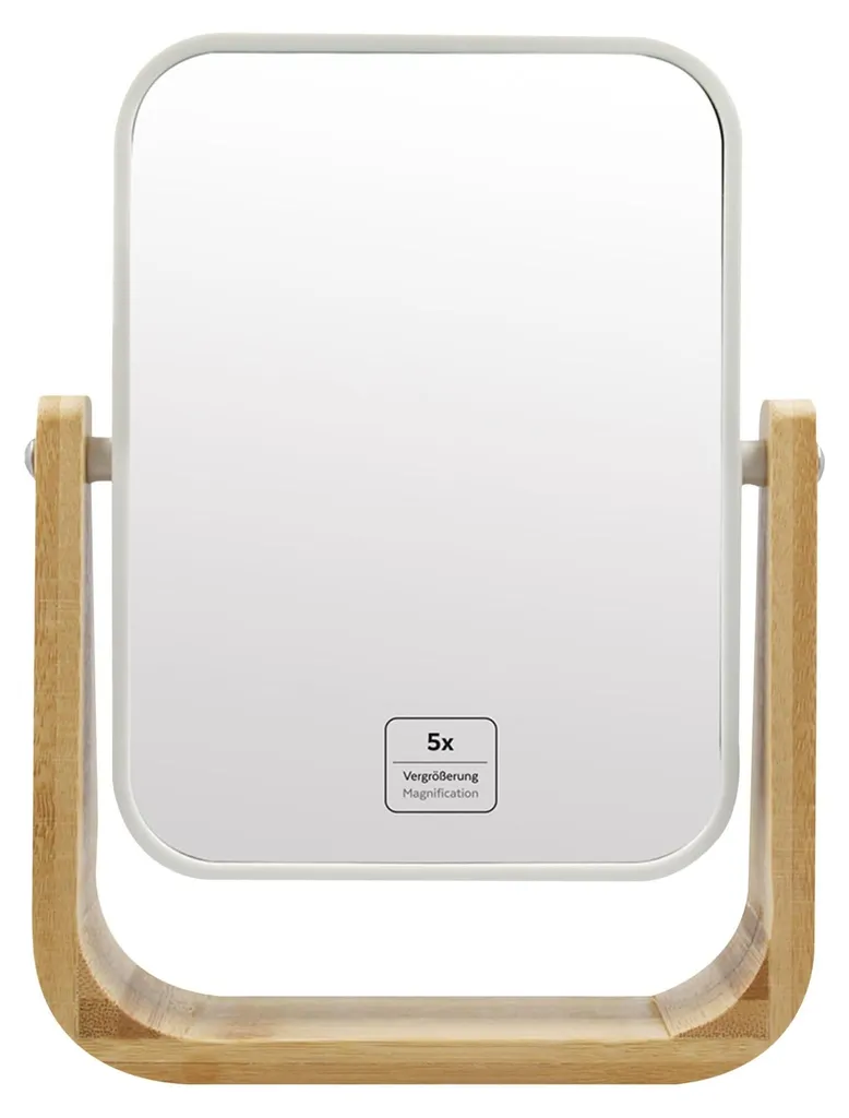 Miroir rotatif 360° avec zoom x5 et cadre bambou écologique 22 cm