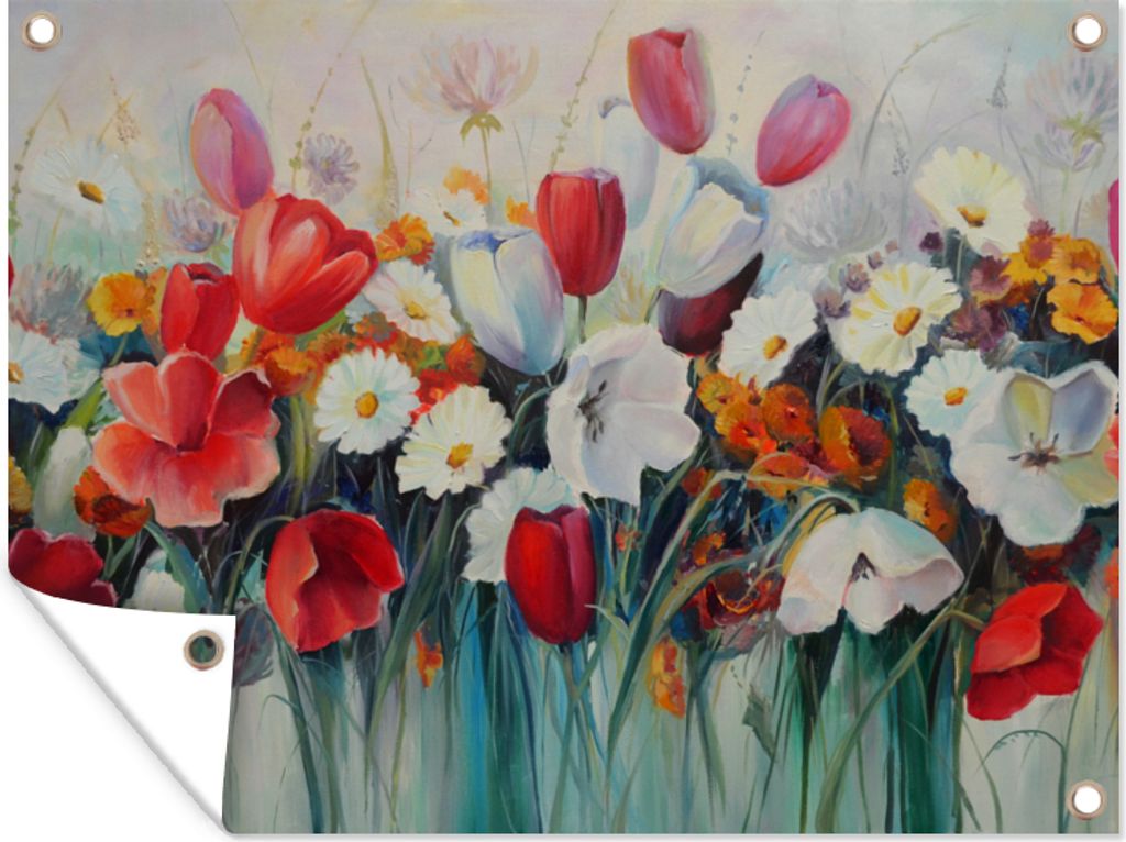 MuchoWow 120x90 cm Outdoor-Poster Gartendeko Sichtschutz Garten Poster für den Garten Malerei - Ölfarbe - Blumen
