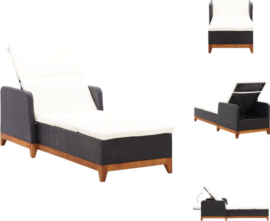 vidaXL Sonnenliege Poly Rattan und Massivholz Akazie Schwarz - Sonnenliegen
