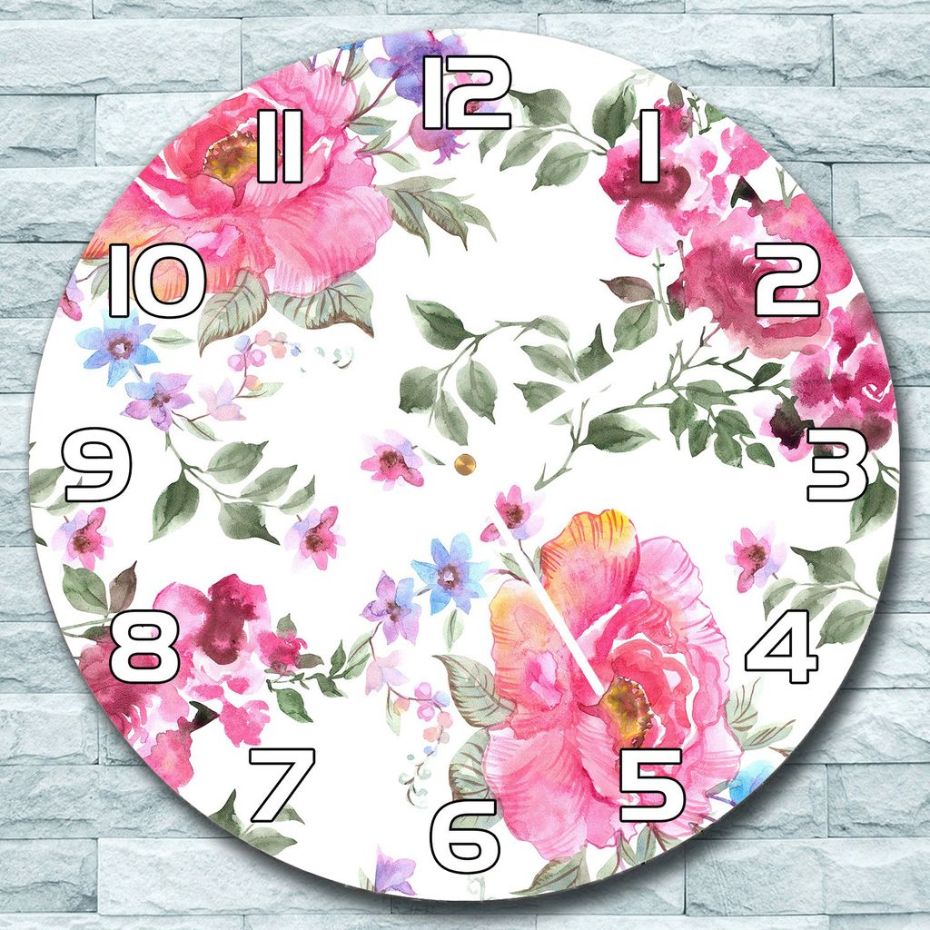 Wanduhr aus Glas Rund fi 30 Rosen Blumen Quarz Deko Schlafzimmer Büro