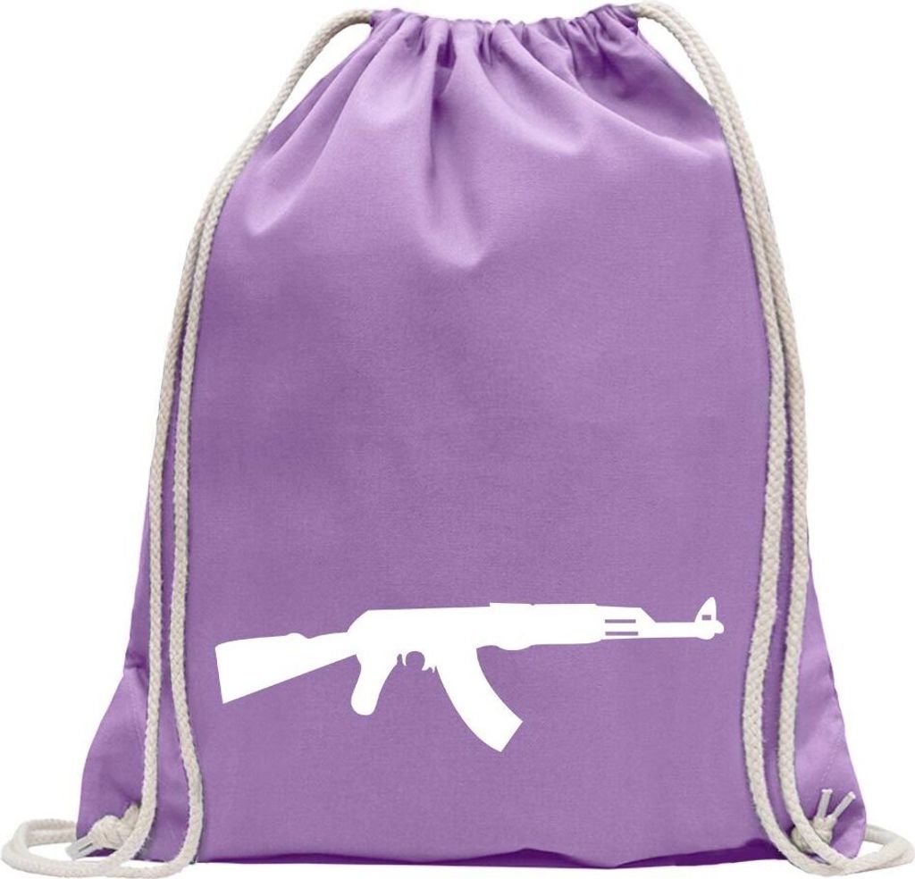 Kiwistar - Turnbeutel - lavendel - AK 47 Kalaschnikow - Fun Rucksack Sport Beutel Gymsack Baumwolle mit Ziehgurt