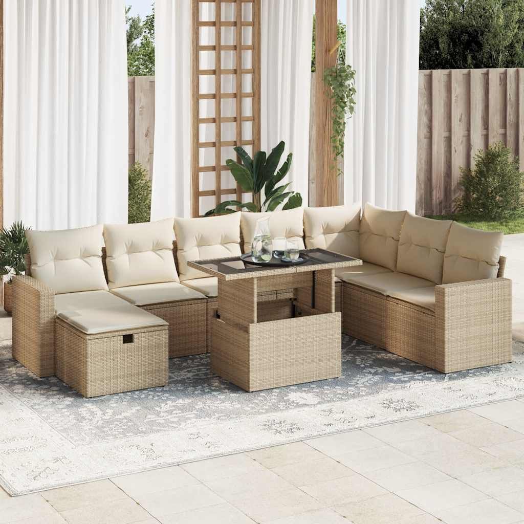 Maison Exclusive - 9-tlg. Garten-Sofagarnitur mit Kissen Beige Poly Rattan