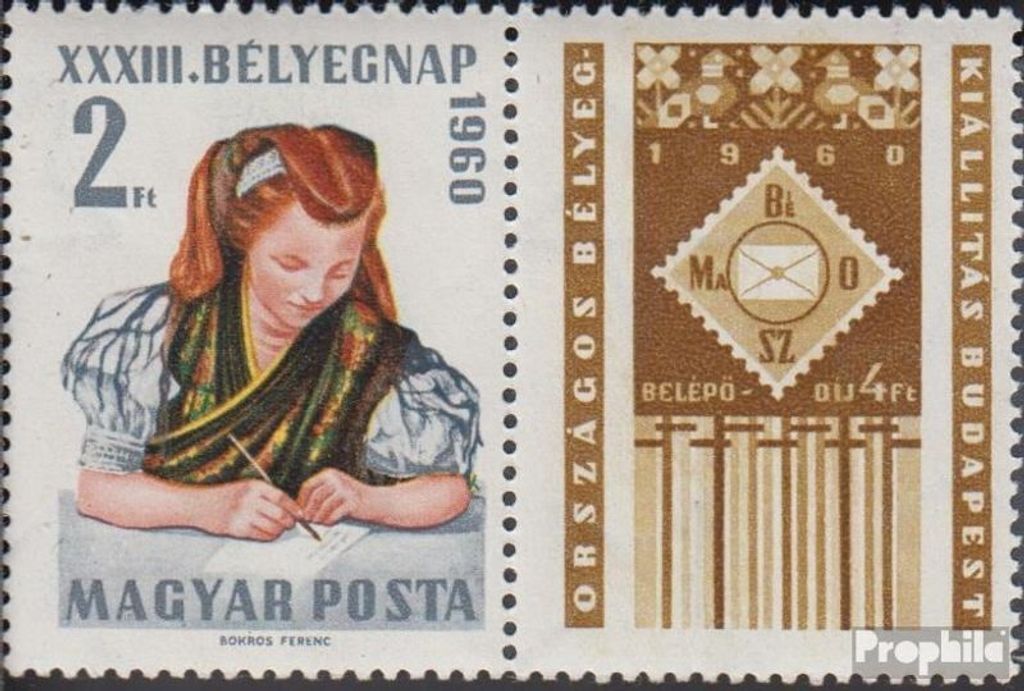 Briefmarken Ungarn 1960 Mi 1710A Zf mit Zierfeld (kompl.Ausg.) postfrisch Tag der Briefmarke