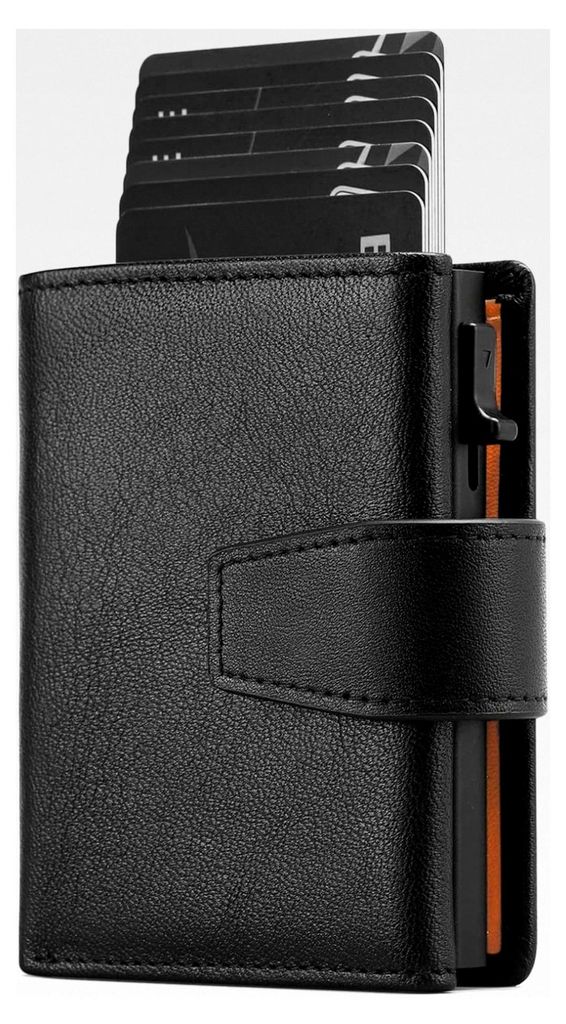Kartenetui mit Münzfach | Geldbörse Herren mit RFID Schutz | Geldbeutel aus echtem Leder | Mini Portemonnaie Herren Slim Wallet | Pop-up Kartenha...