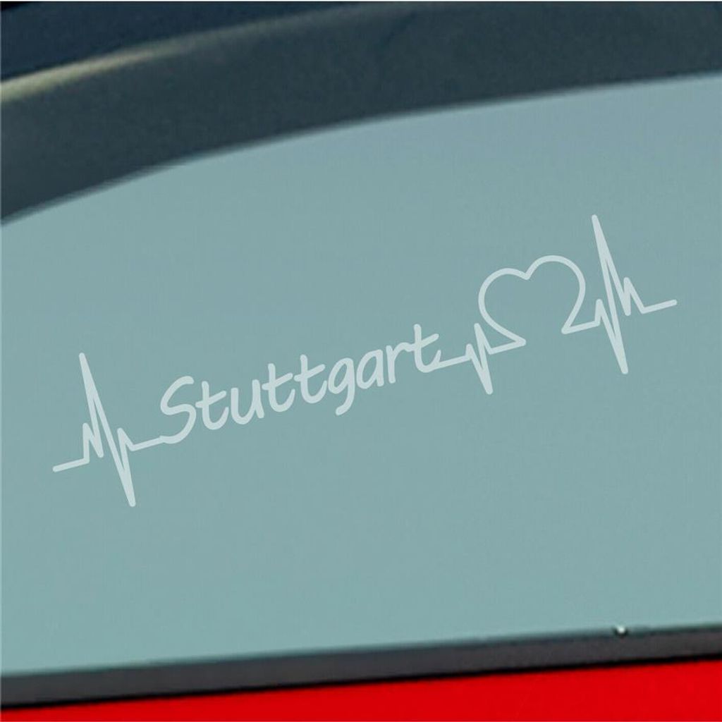 Auto Aufkleber Stuttgart Herz Herzschlag 19x5 cm Milchglas Sticker Heckscheibenaufkleber