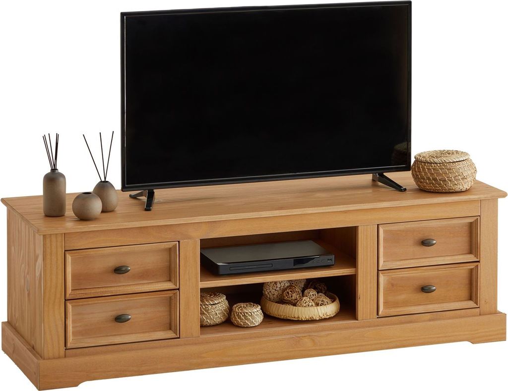 TV-Lowboard KENT, schöner Fernsehschrank aus Kiefer massiv Produktbild