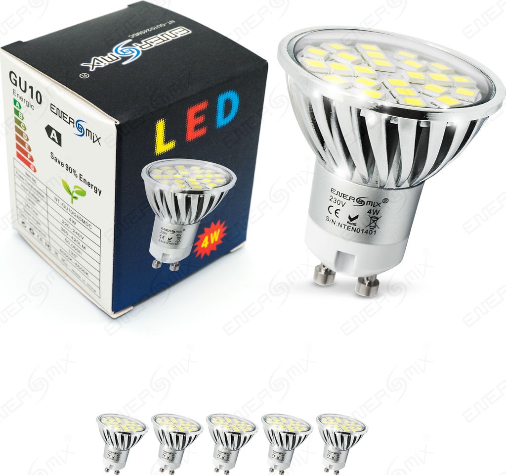 GU10 5050 SMD LED Spot Lampe Mit Schutzglas 4W Kaltweiß 5 Stück