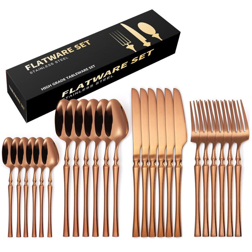 24 Stück Besteck Set, Essbesteck Set für 6 Personen,Edelstahl, Spülmaschinenfes, Roségold