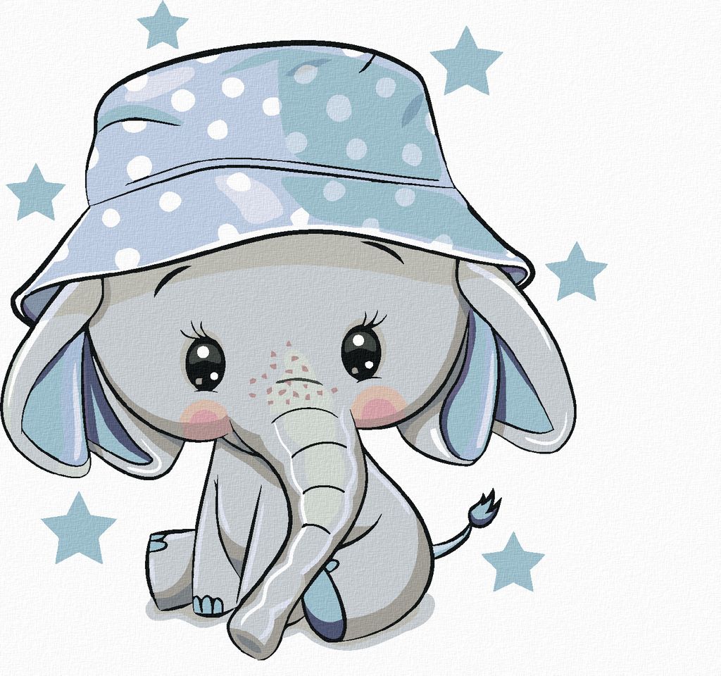 Zuty - Malen nach Zahlen - KLEINER ELEFANT MIT HUT, 40x50 cm, mit Keilrahmen (bereits gespannt)