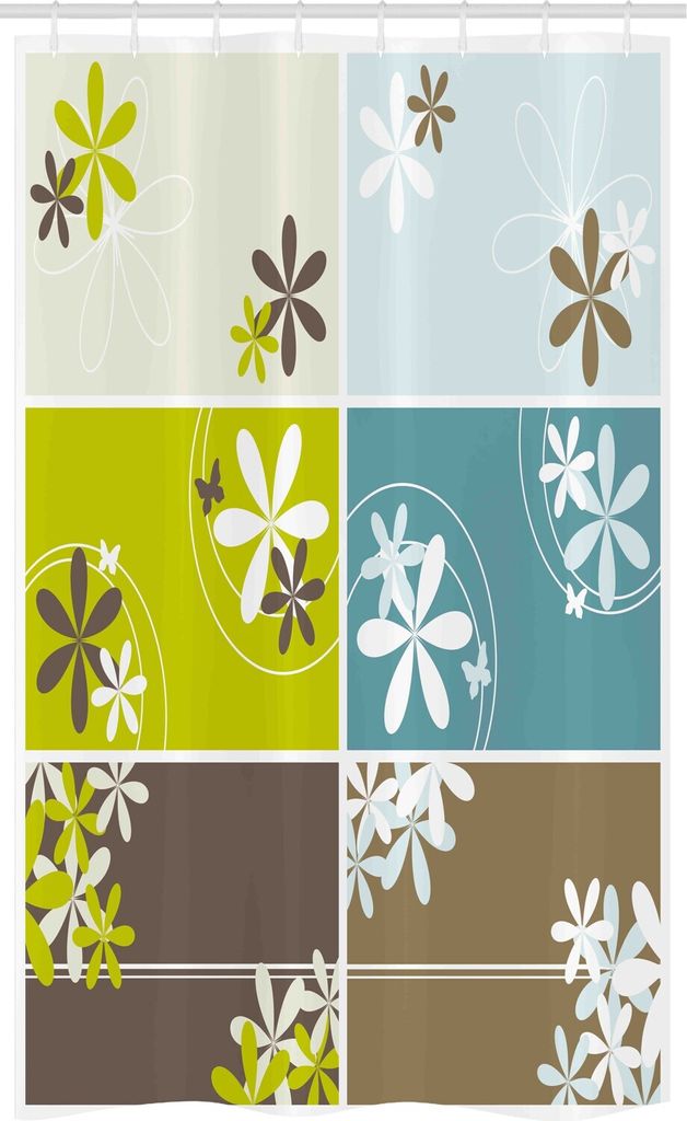 ABAKUHAUS Blumen Schmaler Duschvorhang, Frühling inspirierte Blüten, Badezimmer Deko Set aus Stoff mit Haken, 120 x 180 cm, Mehrfarbig