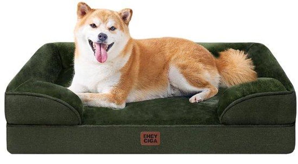 Orthopädisches Hundebett für kleine Hunde, 89 x 56 x 15 cm, Wasserfest, Antislip, Hundebett mit hohen Kanten, grün