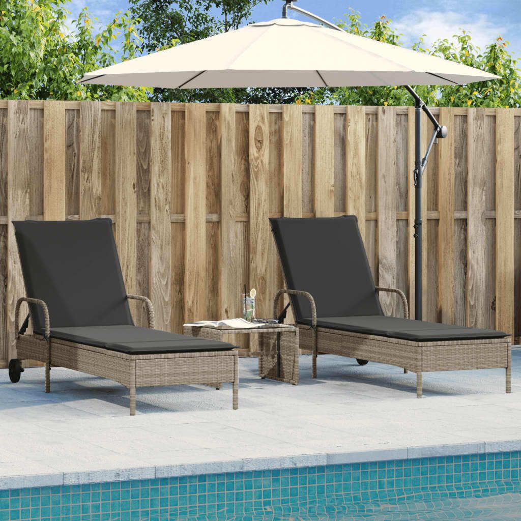 "2026 Promotion" Sonnenliegen mit Auflagen 2 Stk. - Hohe Qualität - Hellgrau Poly Rattan - Gartenliegen CC12834