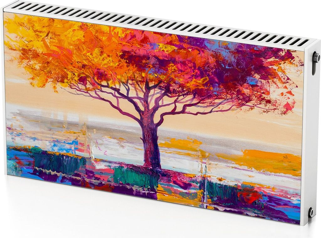 Mehrfarbiger Baum – Magnetische Heizkörperabdeckung – 110x60 cm – Magnet Heizkörperabdeckung – 3D Würfel – Heizkörperverkleidung – ...