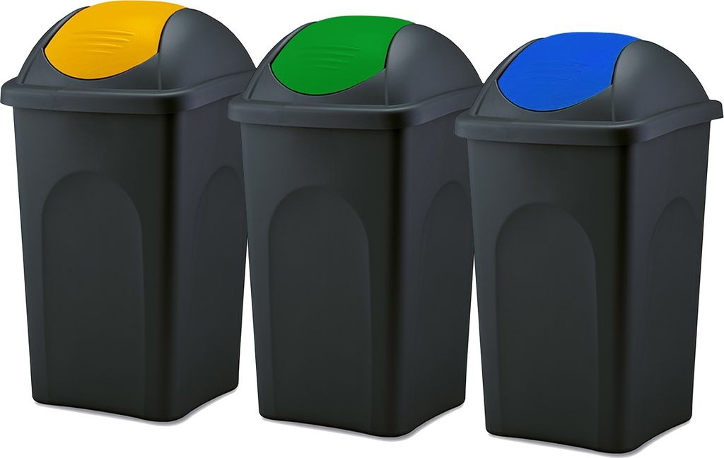 3x Mülleimer 60 Liter Abfalleimer Schwingdeckeleimer Grün - Blau - Gelb Schwarz : Grün, Blau, Gelb / Schwarz : 60 L