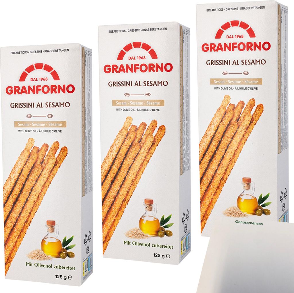 Knusprige Grissini mit Sesam 3er Pack (3x125g Packung) + usy Block
