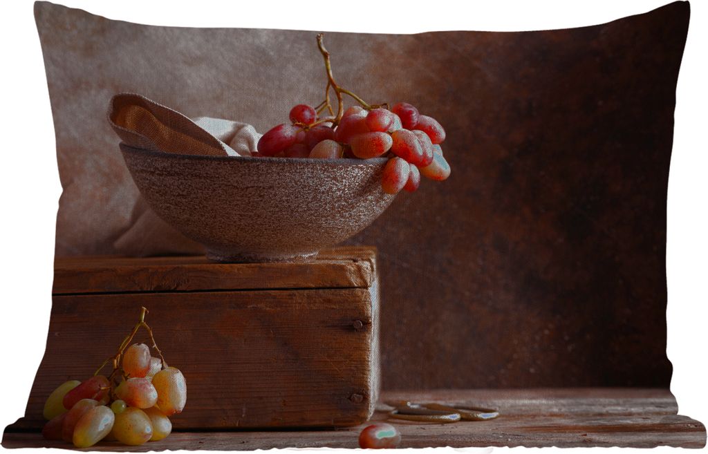 MuchoWow Outdoor Kissen - Rustikal - Weintrauben - Schale - Stilleben - Obst - 60x40 cm - Wetterfest - Lounge Kissen - Zierkissen - Kissen für I...