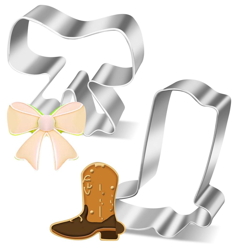 Ausstechform mit Stiefel und Schleife, Gender-Reveal-Party, Fondantform, Edelstahl, Ausstechform, Backzubehör, Geburtstag, Hochzeit, Silber, 2-tei...