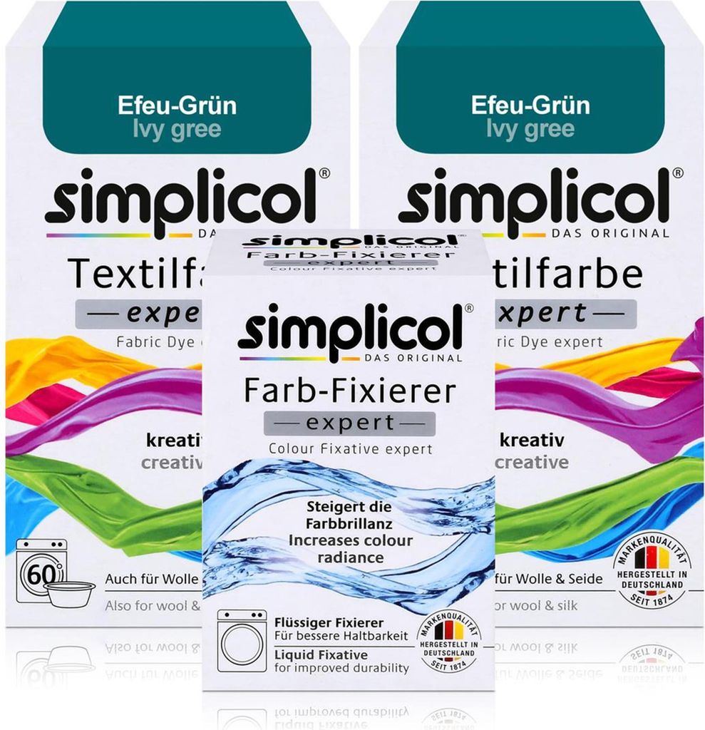 Simplicol Textilfarbe expert 2x Efeu-Grün 150g & 1x Produktbild 