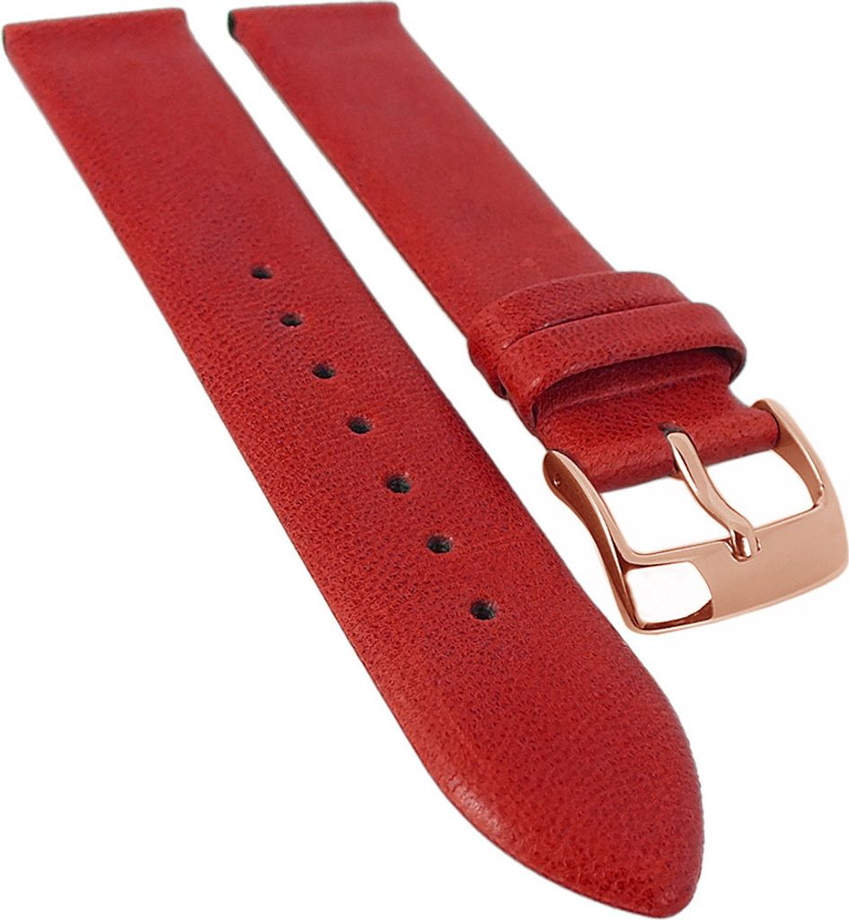 Barington Cordero Uhrenarmband rot weiches Lammnappaleder rembordiert, Stegbreite:22mm, Schließe:Roséfarben