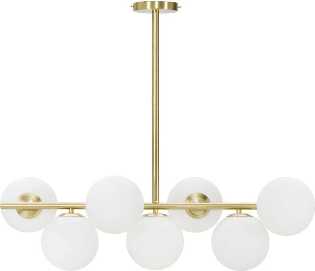 Lustre chic doré Glamy 7 avec 7 globes sphériques en verre blanc