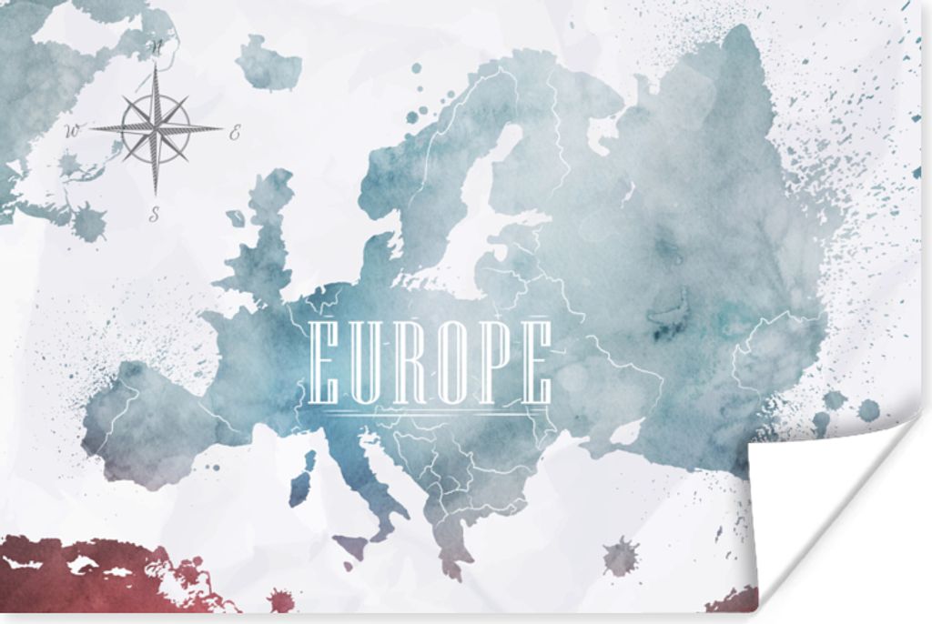MuchoWow Poster Karte - Europa - Ölfarbe 60x40 cm - Schlafzimmerdekoration