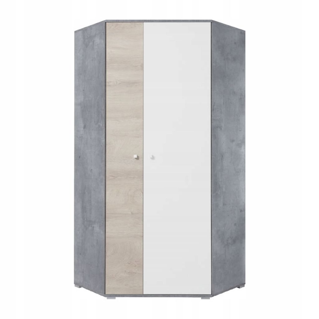 Eckkleiderschrank Schrank SISI SI02 Eckschrank Kleiderschrank Jugendzimmer (BETON / WEISS LUX / EICHE, L/R)