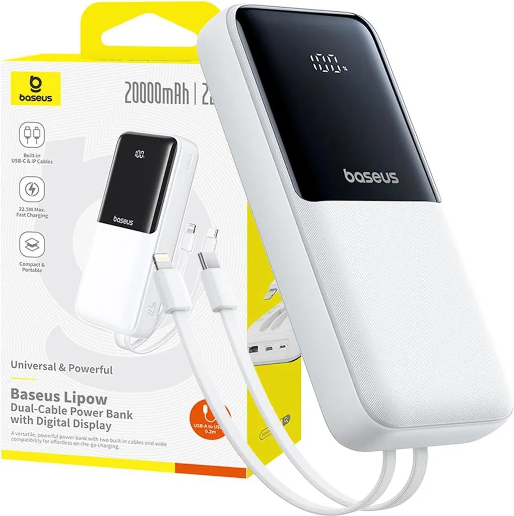 Powerbank 20000 mAh Baseus 22,5W : Chargeur Portable avec Câbles Inclus