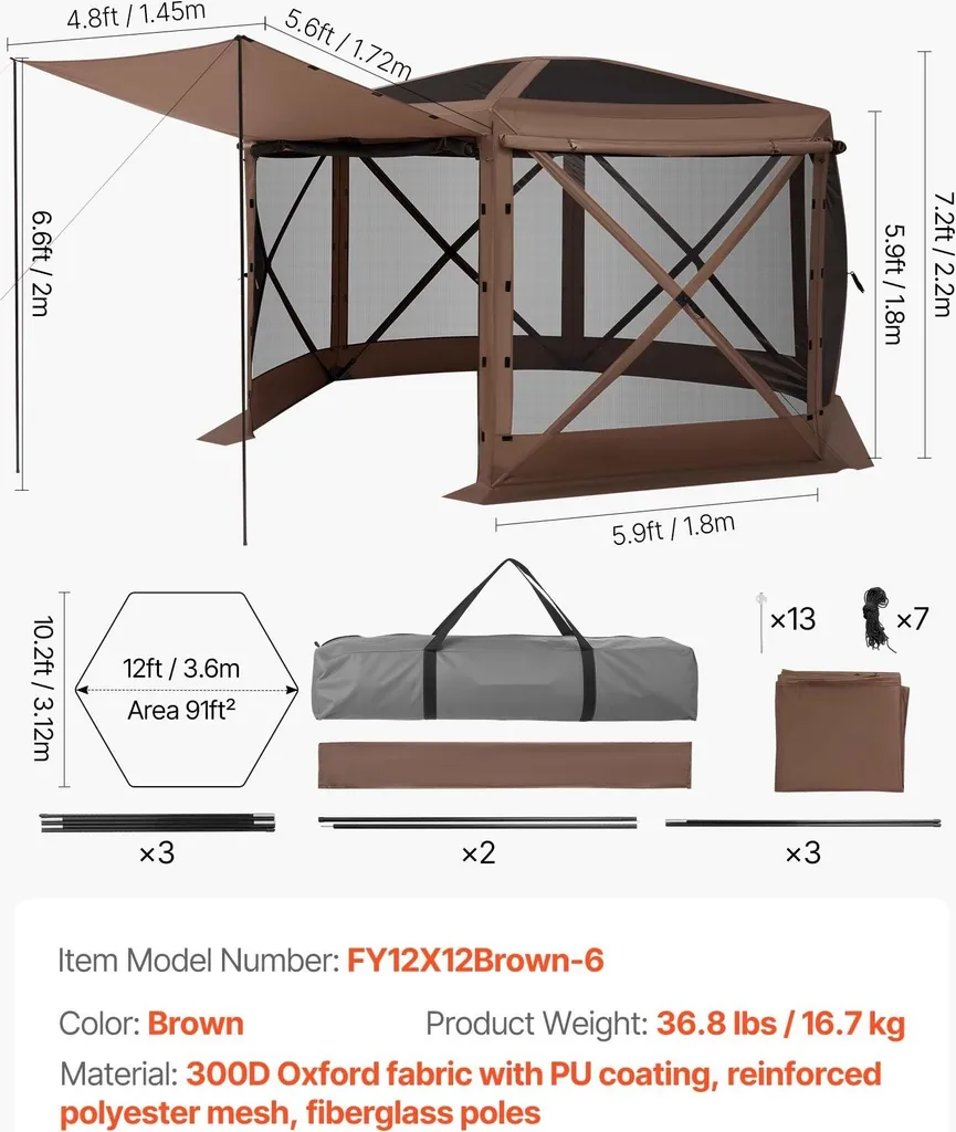 Pavillon pliable 3,6x3,6 m Tente de réception Pop-up avec sac - Marron - 7