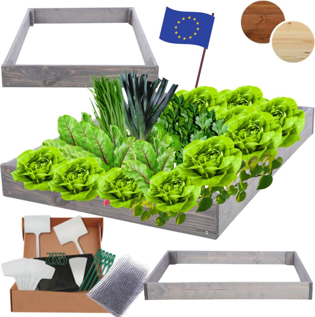 MODO24 Hochbeet Holz, Pflanzkasten, Massivholz, Kiefer, Kräuterbeet, Blumenkasten, Garten, Terrasse, 9x90x30 cm, Grau, ZP09