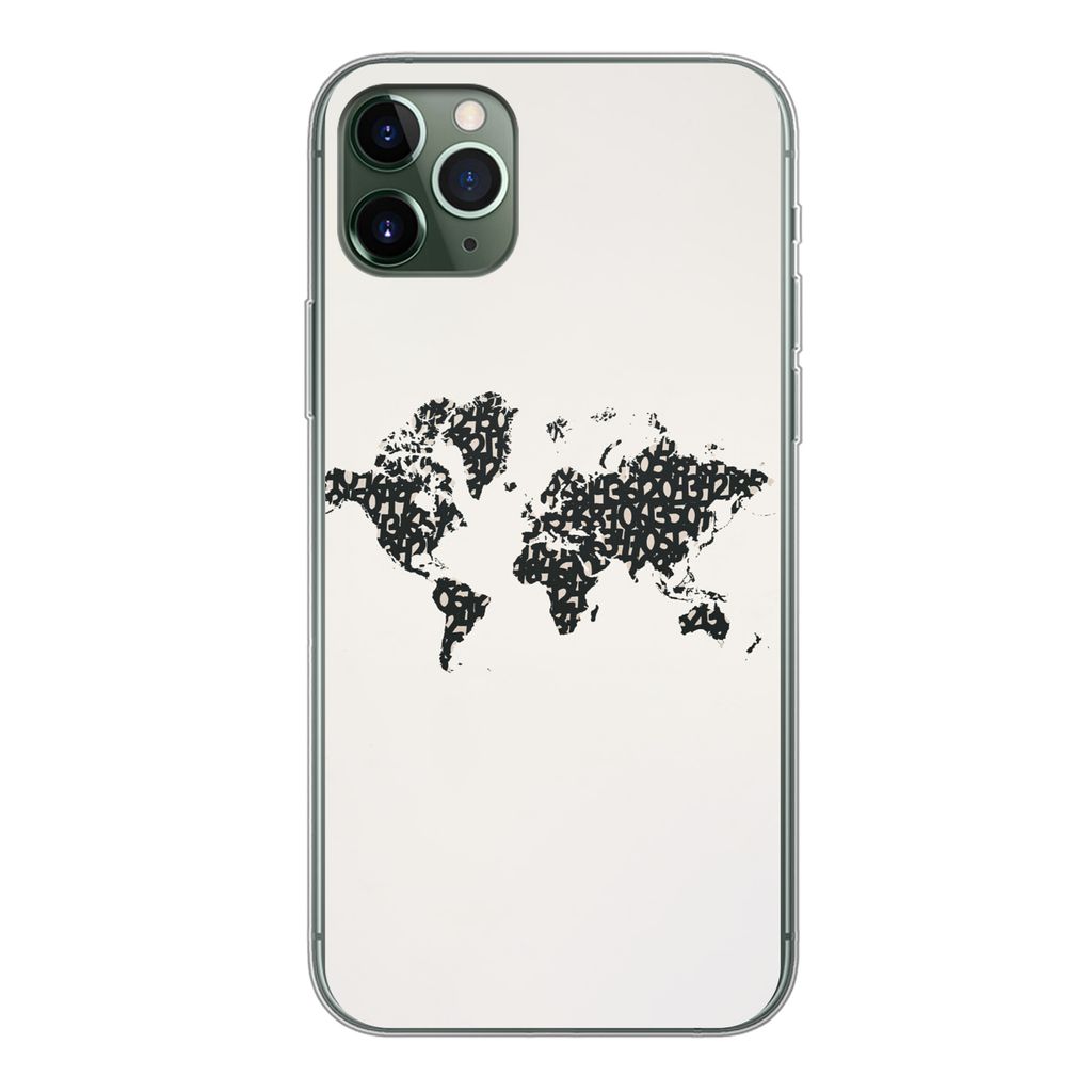 MuchoWow Handyhülle Schutzhülle Hülle für iPhone 11 Pro Max Weltkarte - Zahlen - Schwarz Silikon Softcase Handy Hülle - Schutz