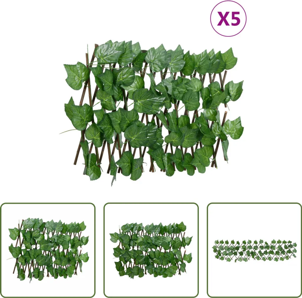 The Living Store Treillis avec feuilles de vigne artificielles - 5 pcs