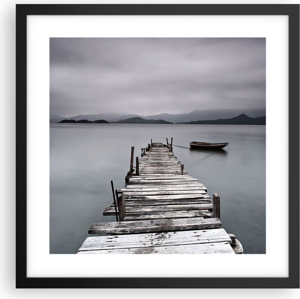 Gerahmtes Poster - Schwarzer Rahmen - Brücke See - 40x40 cm - Wand Bild - Wanddeko - Wandbilder - Kunstposter - Wandposter - Bilderrahmen - Bilder...