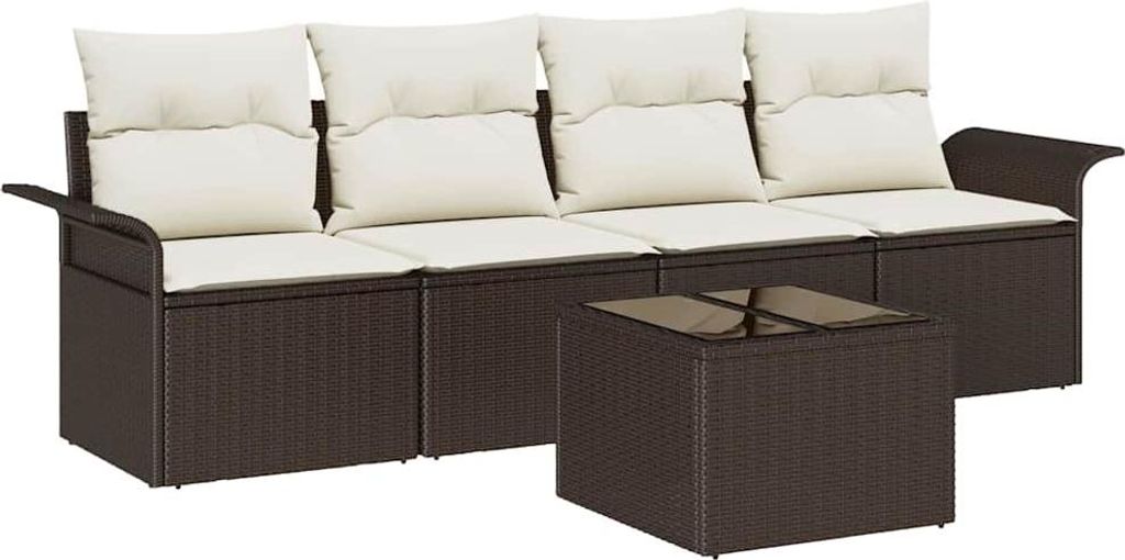 SYFAX Sofa Set mit Kissen 5 pcs Braun Poly-Rattan