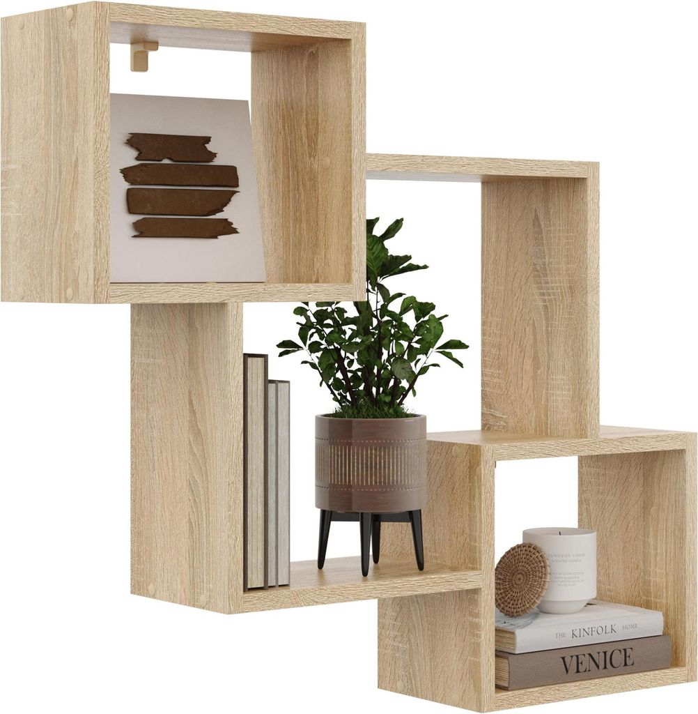 Skandinavisches Hängeregal in Sonoma-Eiche – Modernes Wandregal für Bücher & Deko, 71 × 78 cm, minimalistisches Design, Wohnraumfreundlich