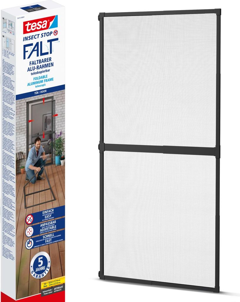 tesa Fliegengitter Insektenschutz Tür ohne bohren Alu FALT grau bis max 1 x 2,2m