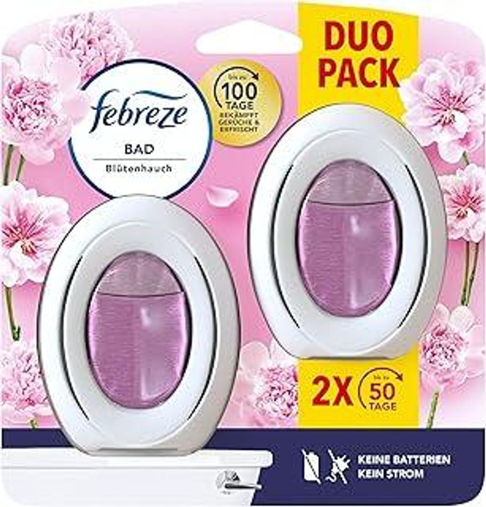 Febreze Bad Lufterfrischer Lenor Blütenhauch Duo, Duftstecker zur kontinuierlichen Geruchsbekämpfung und -verhinderung
