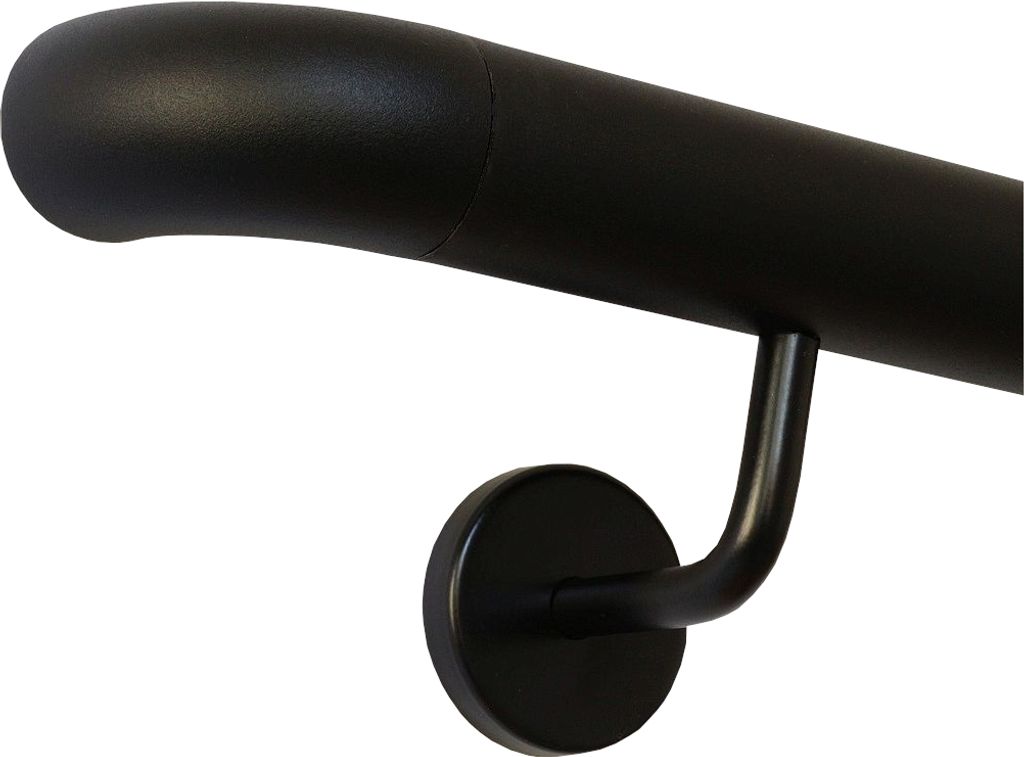 Handlauf schwarz pulverbeschichtet V2A Edelstahl Geländer innen außen wetterfest beständig 590 cm mit 6 Halter Bogen zur Wand