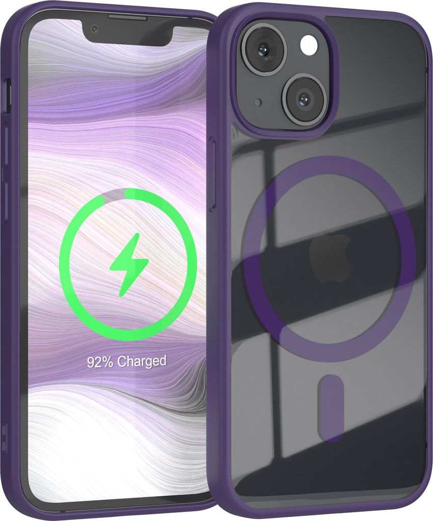 EAZY CASE Clear MagSafe Case für Apple iPhone 13 Mini, Qi-Charging, Silikon mit Kameraschutz, Bumper Case in Violett