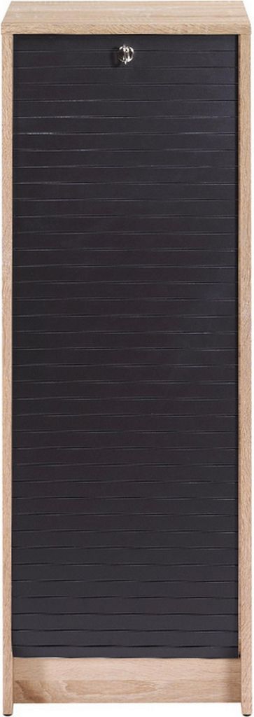 SIMMOB Rolltop Aktenschrank mit Rolladentür Abschließbar 104 x 38 x 38,5 cm, Farbe:Eiche-Schwarz