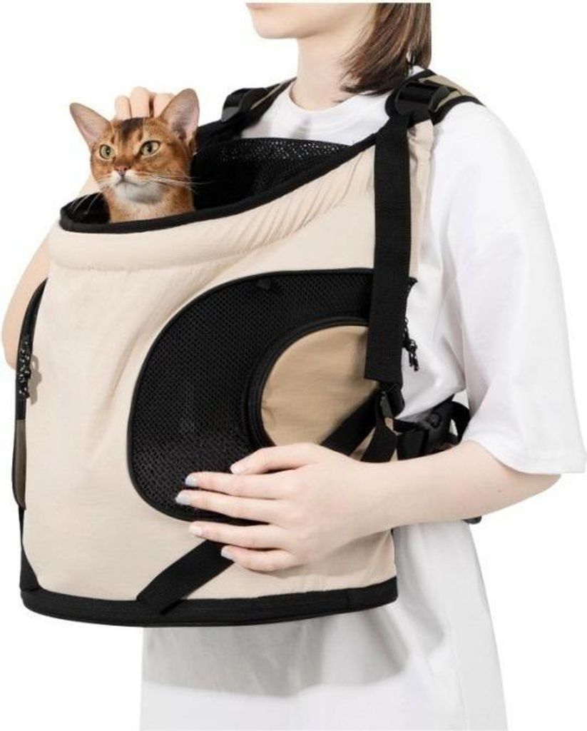 INF Verstellbare Atmungsaktive Haustiertrage Brusttasche für Kleine Hunde Katzen Beige