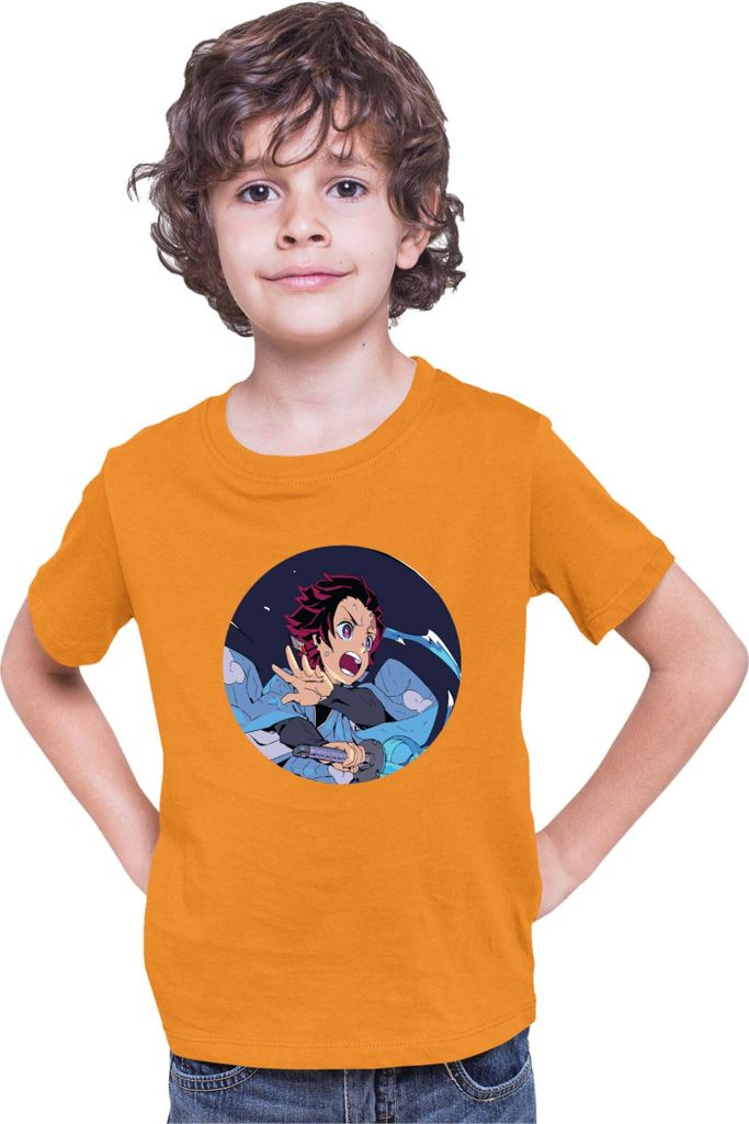 Kinder T-Shirt Demon Anime Slayer Kimetsu No Yaiba Tanjiro Kamado 002, 5-6 Jahr - 116 / Orange
