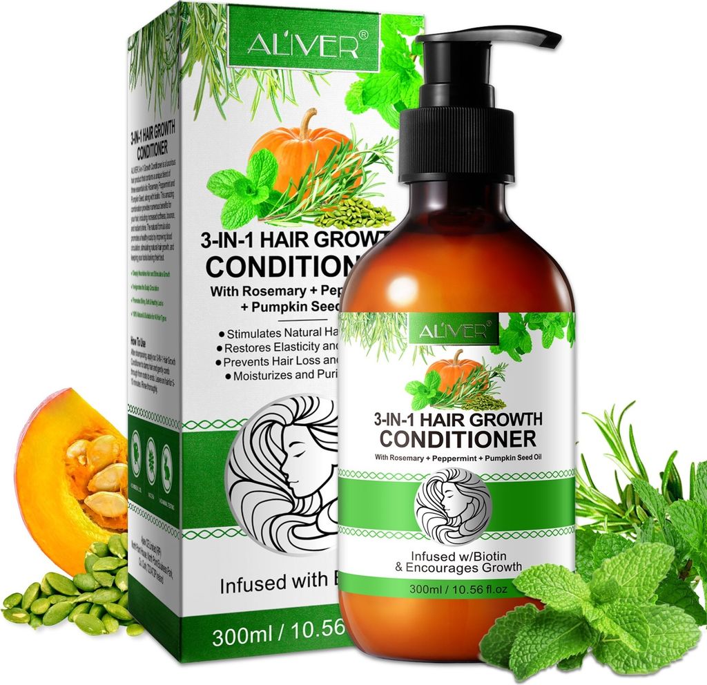 Conditioner 3-in-1 Rosmarin Minze Kürbis Öl Haarspülung Haarpflege mit Biotin, 1x 300ml