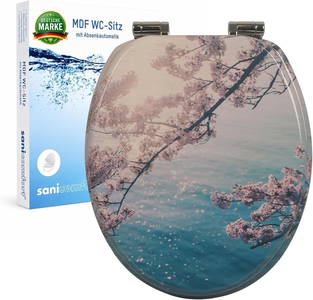 sanicomfort WC Sitz Cherry Blossom, MDF Holzkern, mit Produktbild 