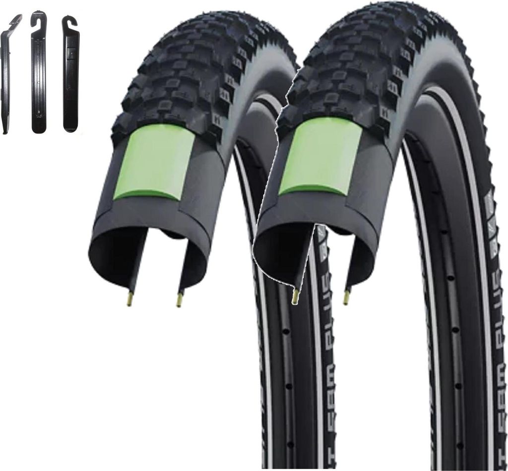 2 x Schwalbe Smart Sam Plus Performance E-50 DD Greenguard Schwarz-Reflex 57-584 (27.5 x 2.25") inkl. Reifenheber