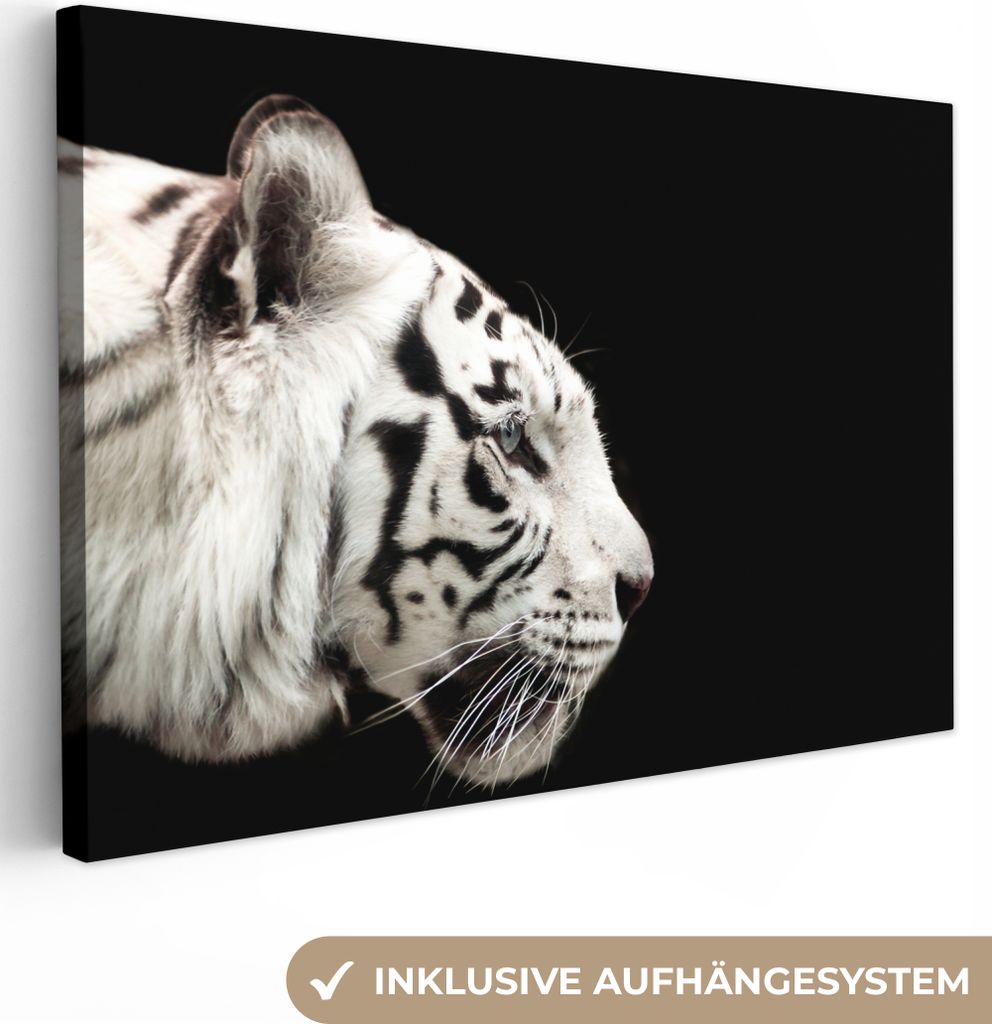 OneMillionCanvasses - Leinwandbilder - 140x90 cm, Tiger - Weiß - Schwarz, Wandbilder Kunstdruck Wanddekoration
