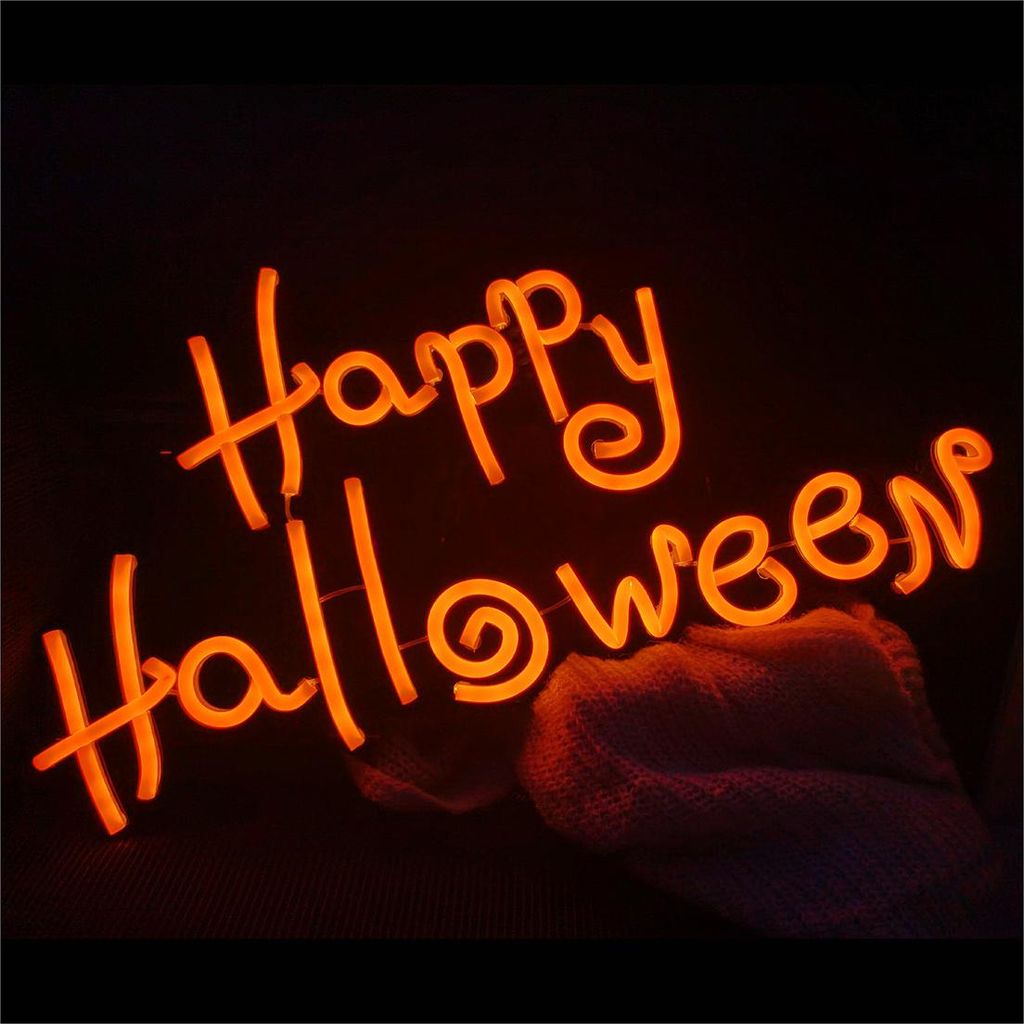 Podświetlany neon LED - Happy Halloween - pomarańczowy - Zdjęcie produktu 