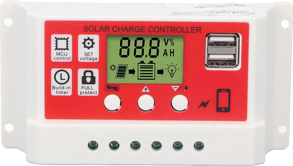WR1210 12V/24V Automatischer Lithium-Batterie Solar-Laderegler mit LCD-Display – 30A PWM Solarregler für Photovoltaikanlagen