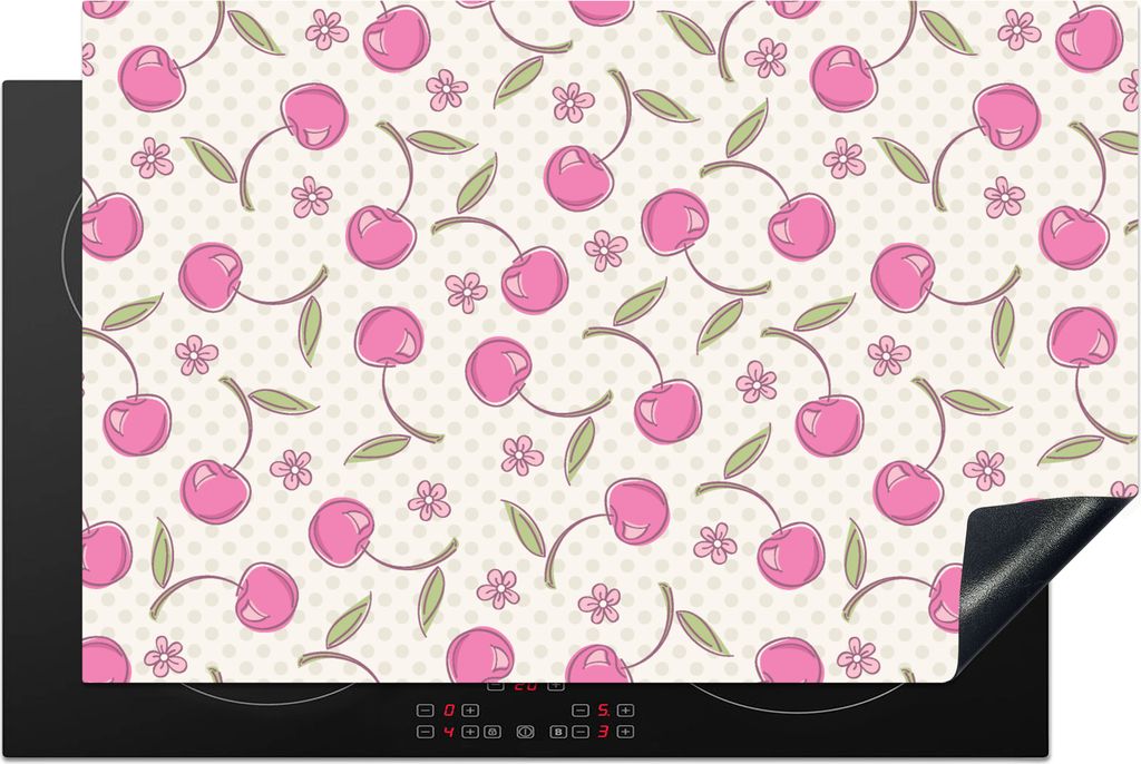 KitchenYeah Herdabdeckplatte Kirschen - Blumen - Tupfen - Muster , 81x52cm, Küche Deko, Glaskeramikfeld Herdabdeckung, Abdeckplatte fùr Kochfeld