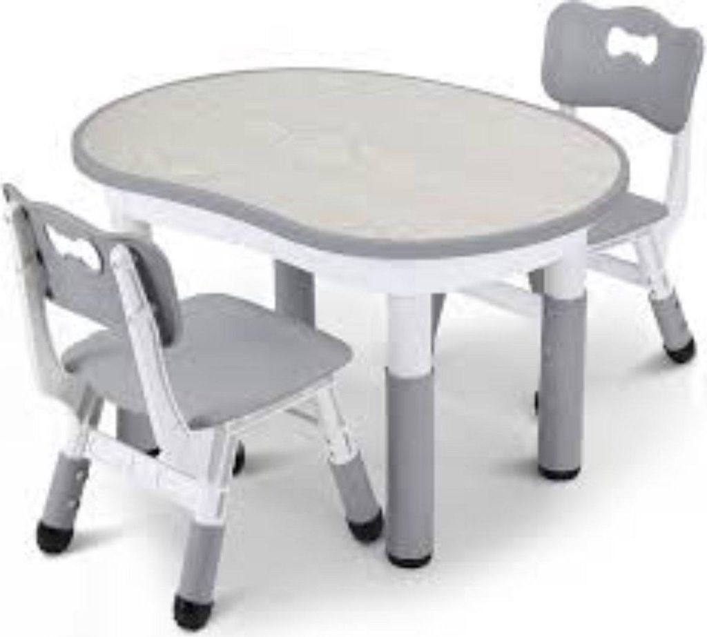 Höhenverstellbare Kindertisch-Set mit 2 Stühlen – Aktivitäten- und Spieltisch – Auswischbares Tischblatt – Ergonomisch – Für Kinder 2-1...